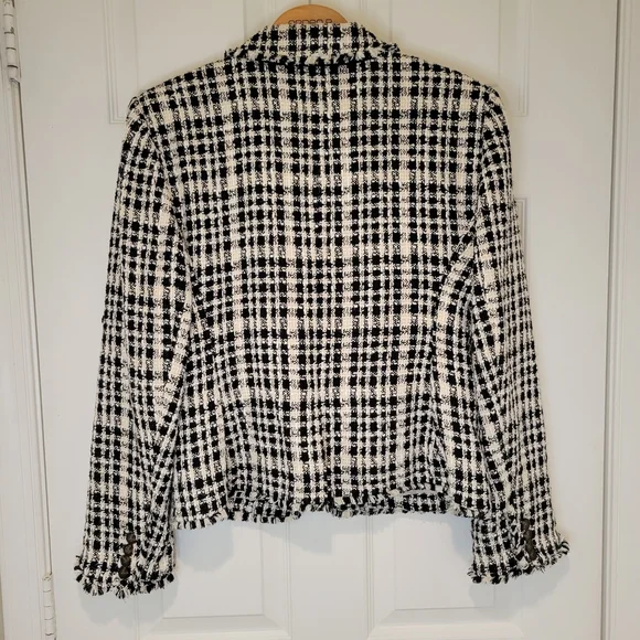 ANN TAYLOR TWEED Yellow Black and White Plaid Women's Blazer Sz 10 - Picture 7 of 15